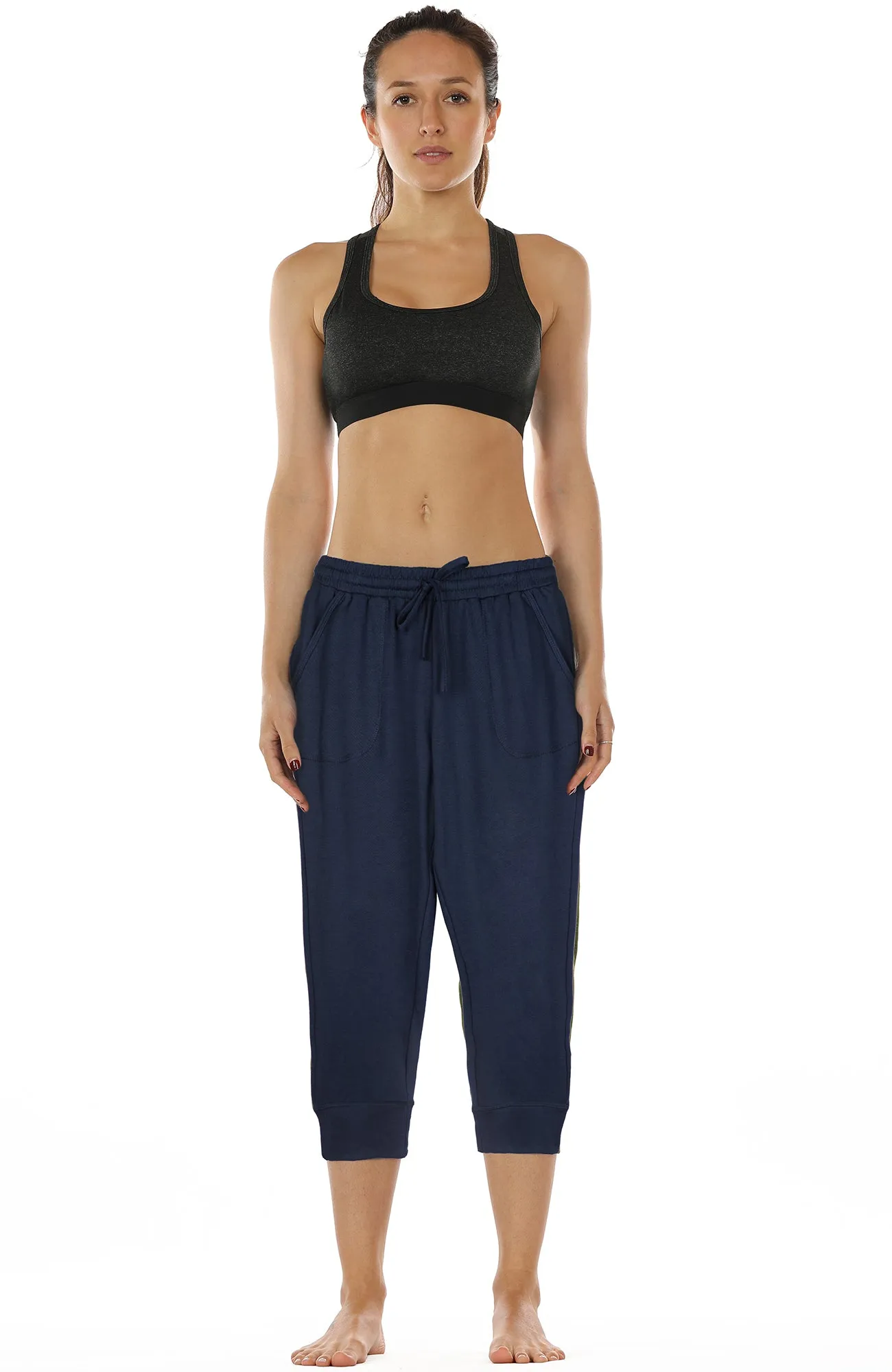 icyzone Women's French Terry Jogger Lounge Sweatpants - Active Capri Pants for Women