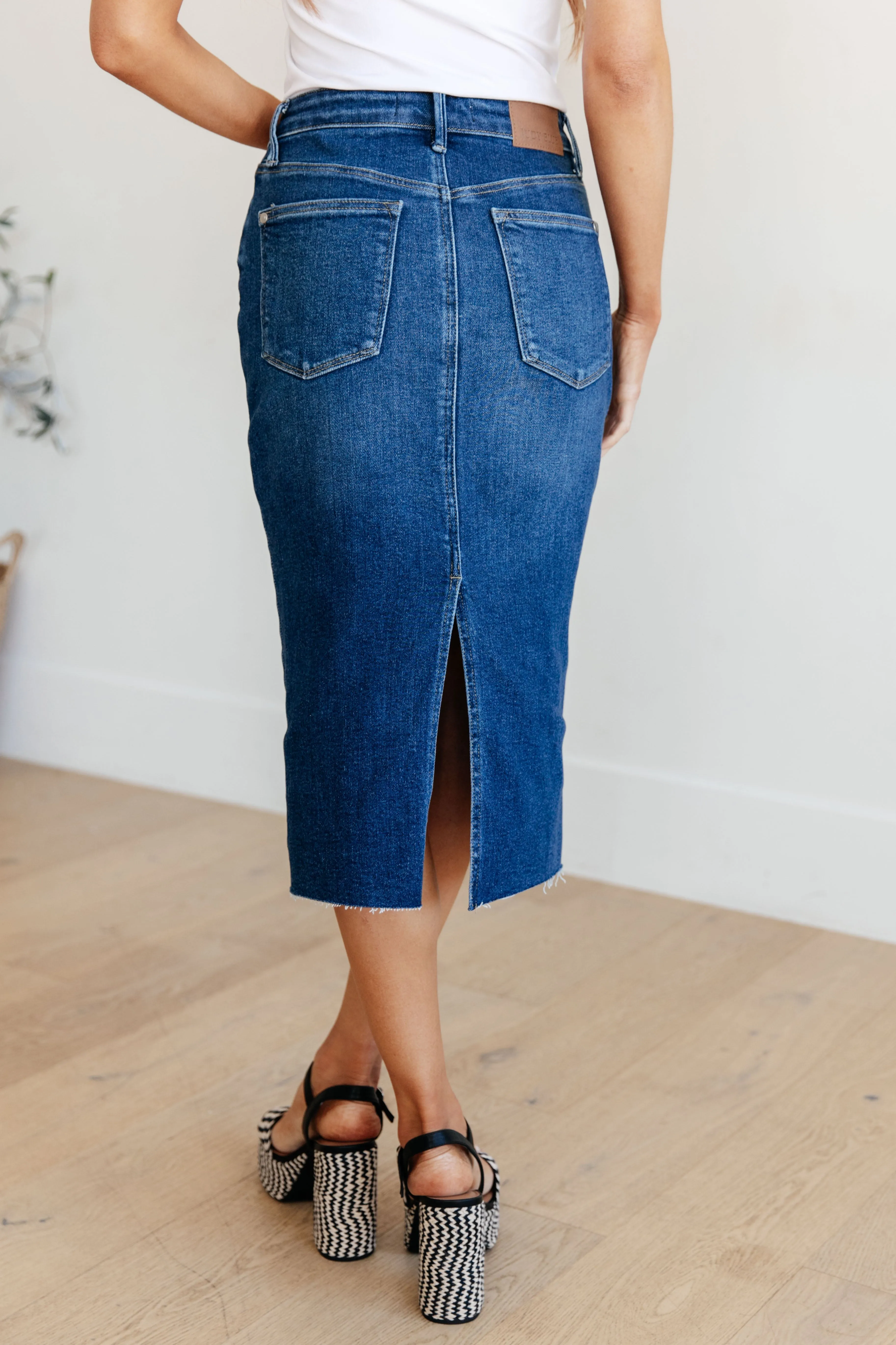 Judy Blue Dark Wash Denim Midi Skirt