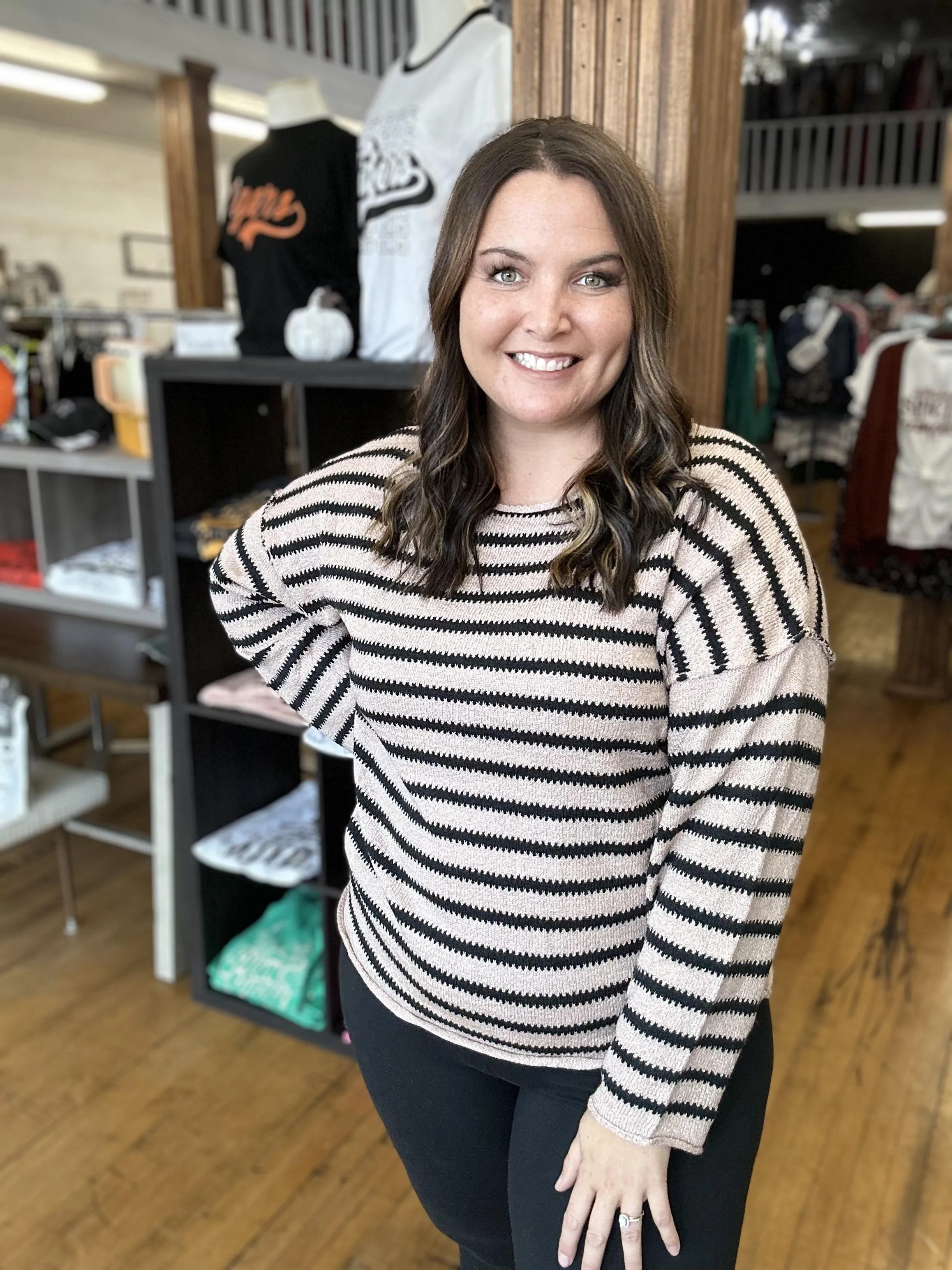 Mauve & Black Striped Sweater