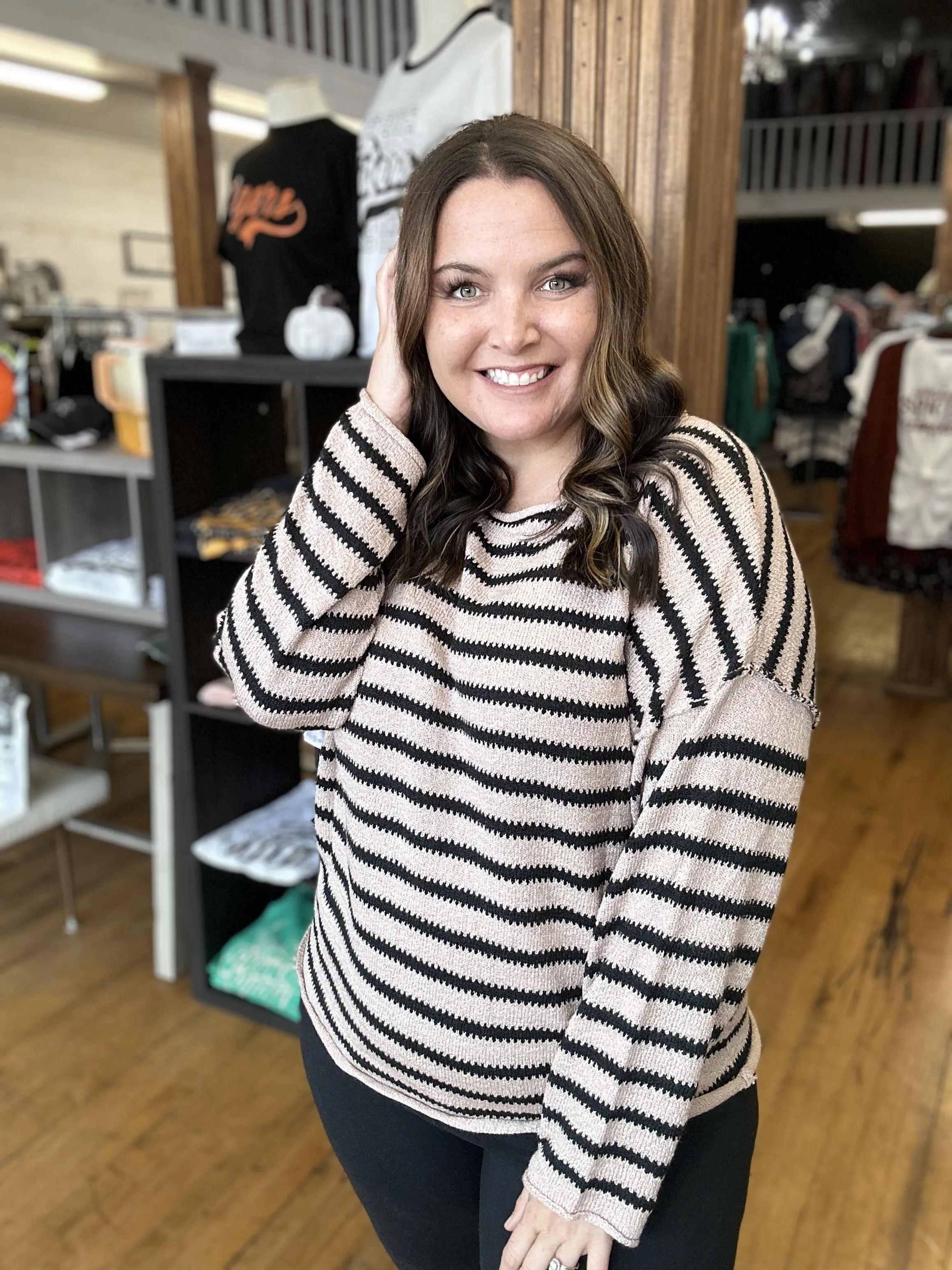 Mauve & Black Striped Sweater