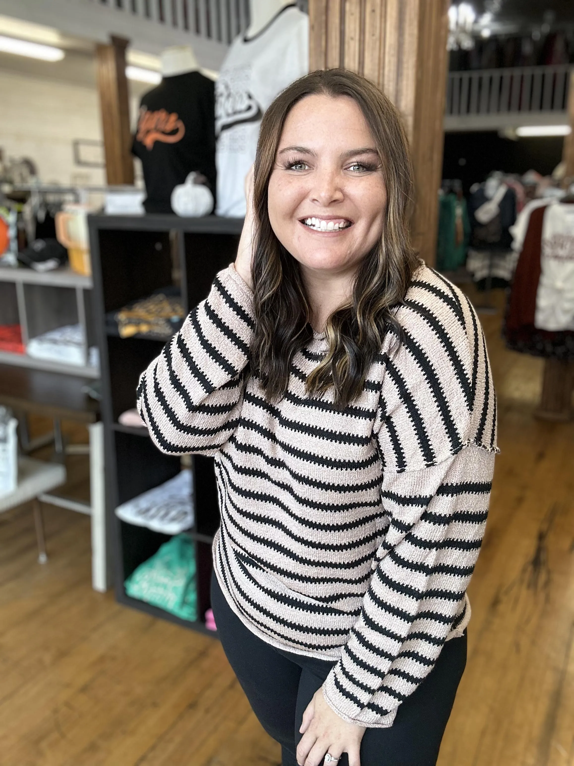 Mauve & Black Striped Sweater