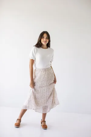 'Melinda' Foliage Floral Pleated Midi Skirt in Cream