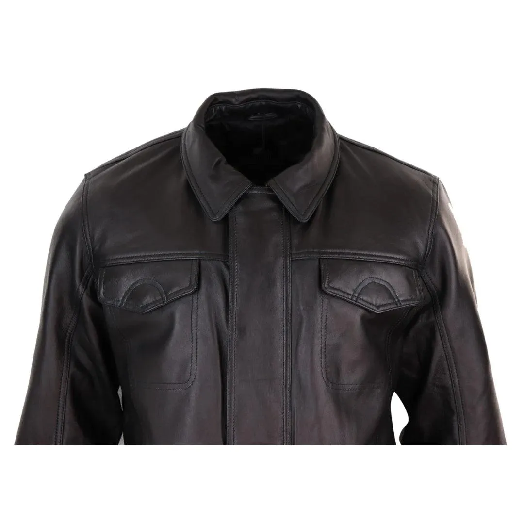 Mens Classic Real Leather Safari Jacket Over Coat Soft Napa Leather Regular Fit