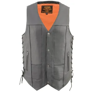 Men’s Cool Tec Black Leather 10 Pocket Snap Front Vest