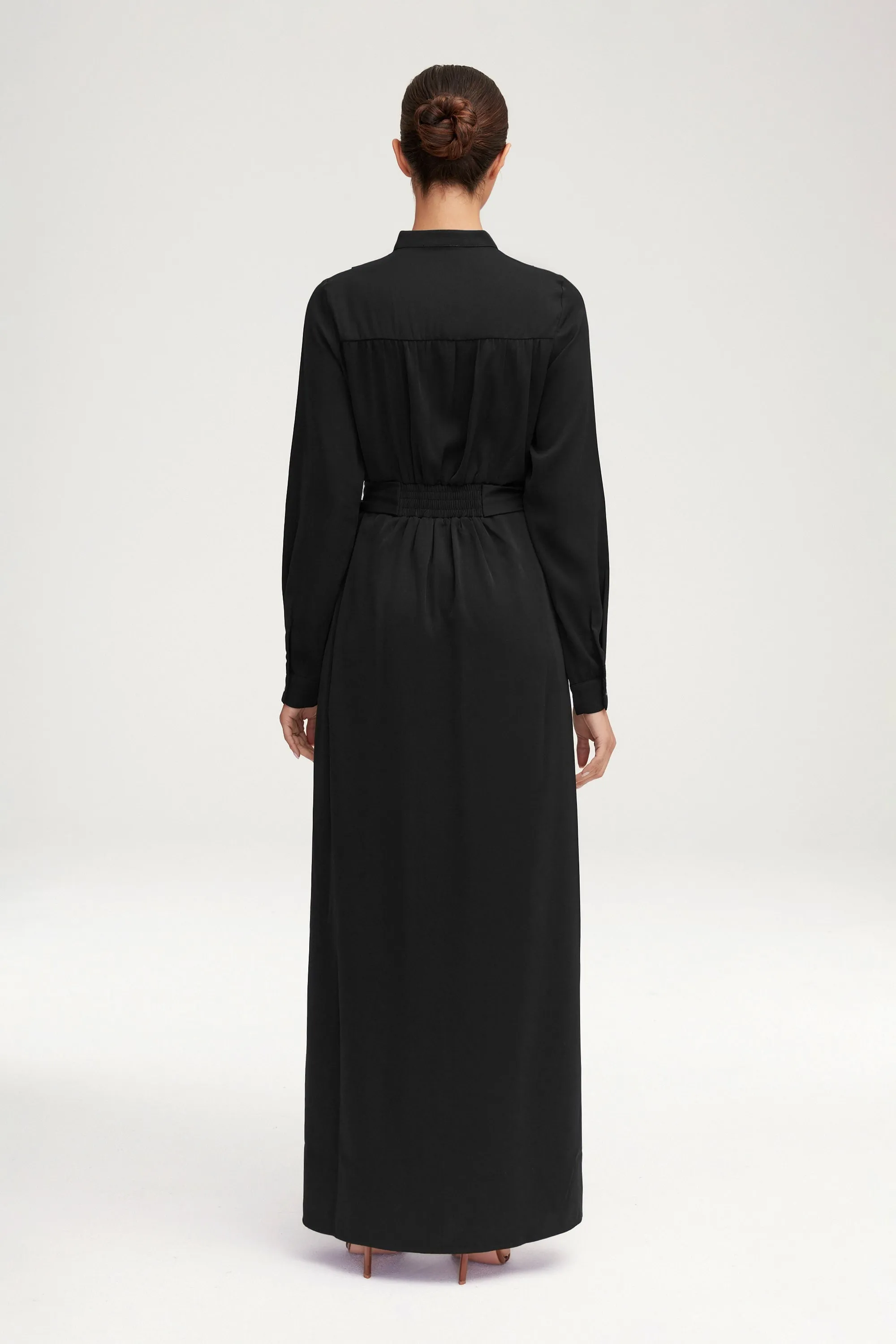 Olivia Button Down Utility Maxi Dress - Black