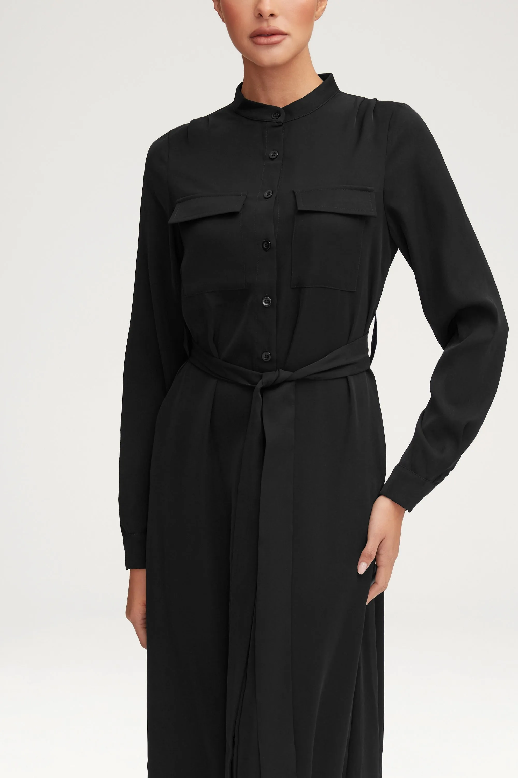 Olivia Button Down Utility Maxi Dress - Black