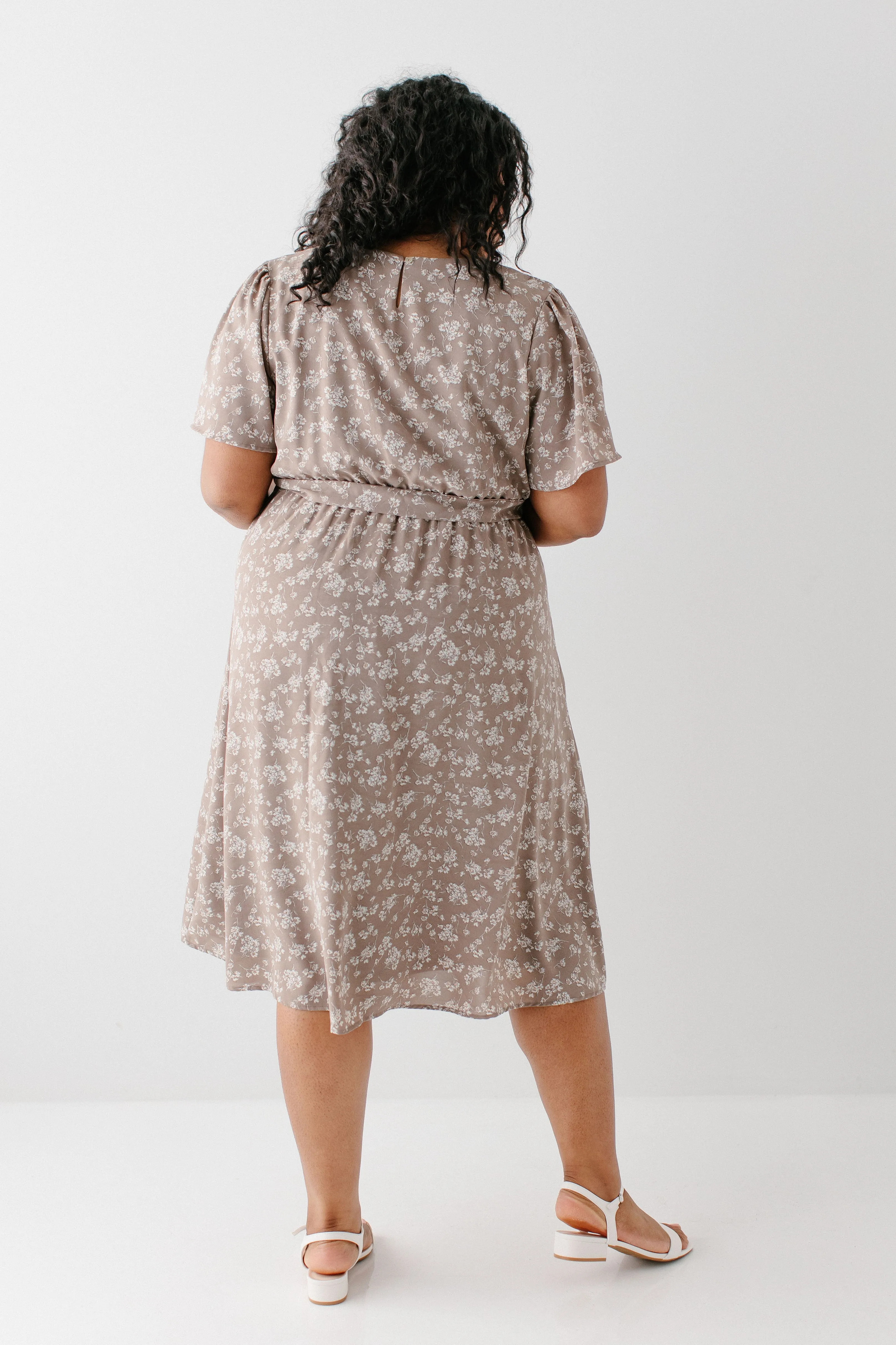 'Ramona' Floral Midi Dress in Soft Taupe FINAL SALE