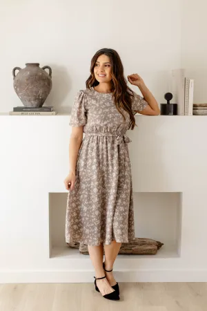 'Ramona' Floral Midi Dress in Soft Taupe FINAL SALE