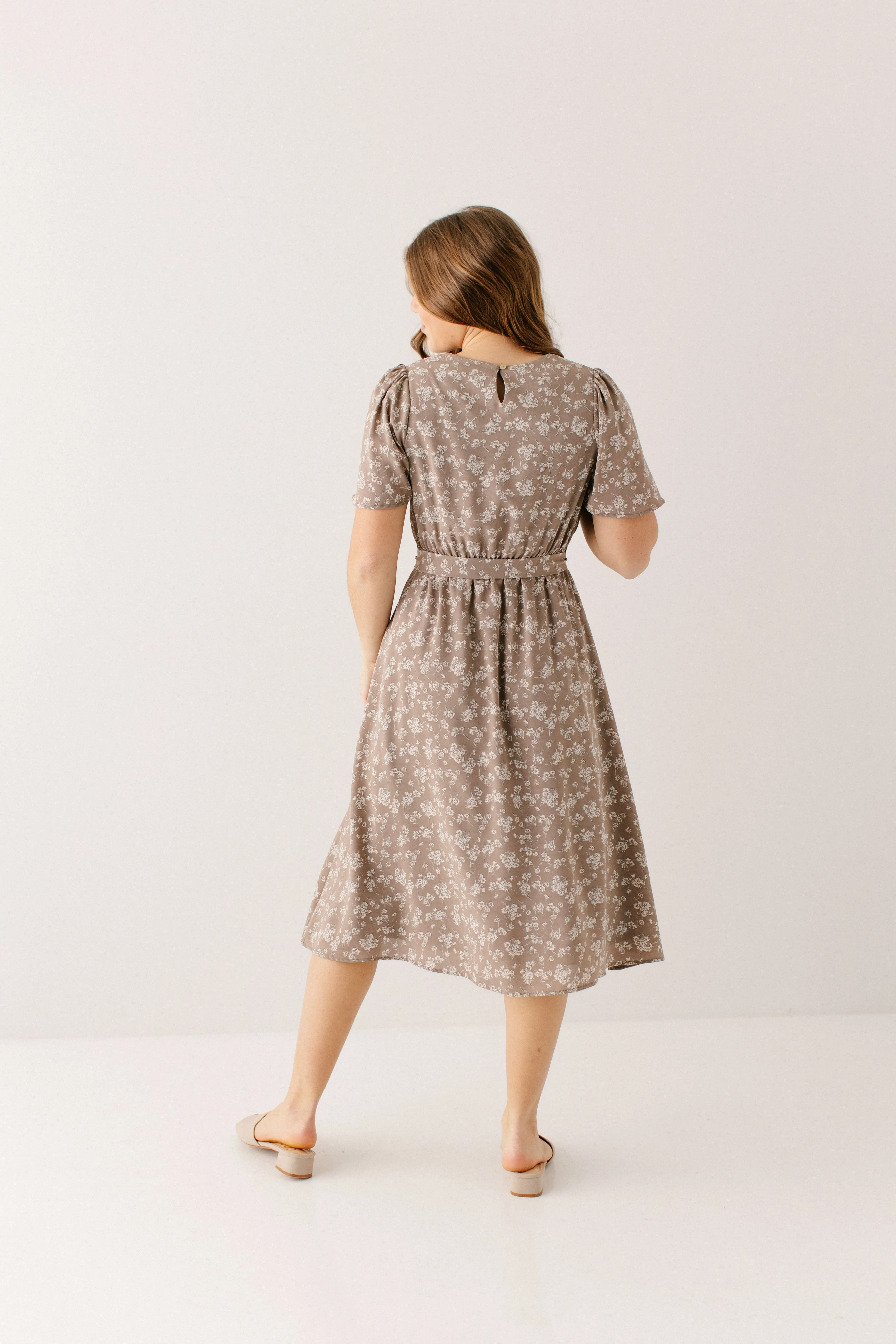 'Ramona' Floral Midi Dress in Soft Taupe FINAL SALE