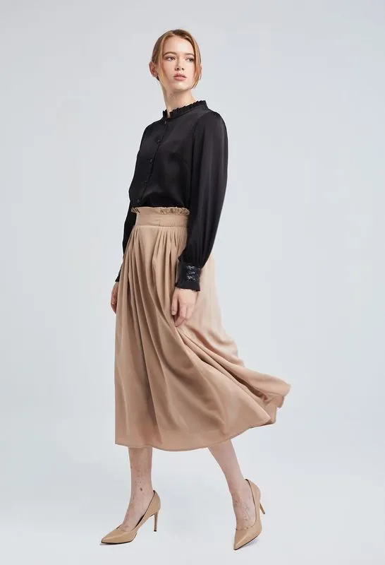 Ruffle Paper Bag Waist Midi Skirt