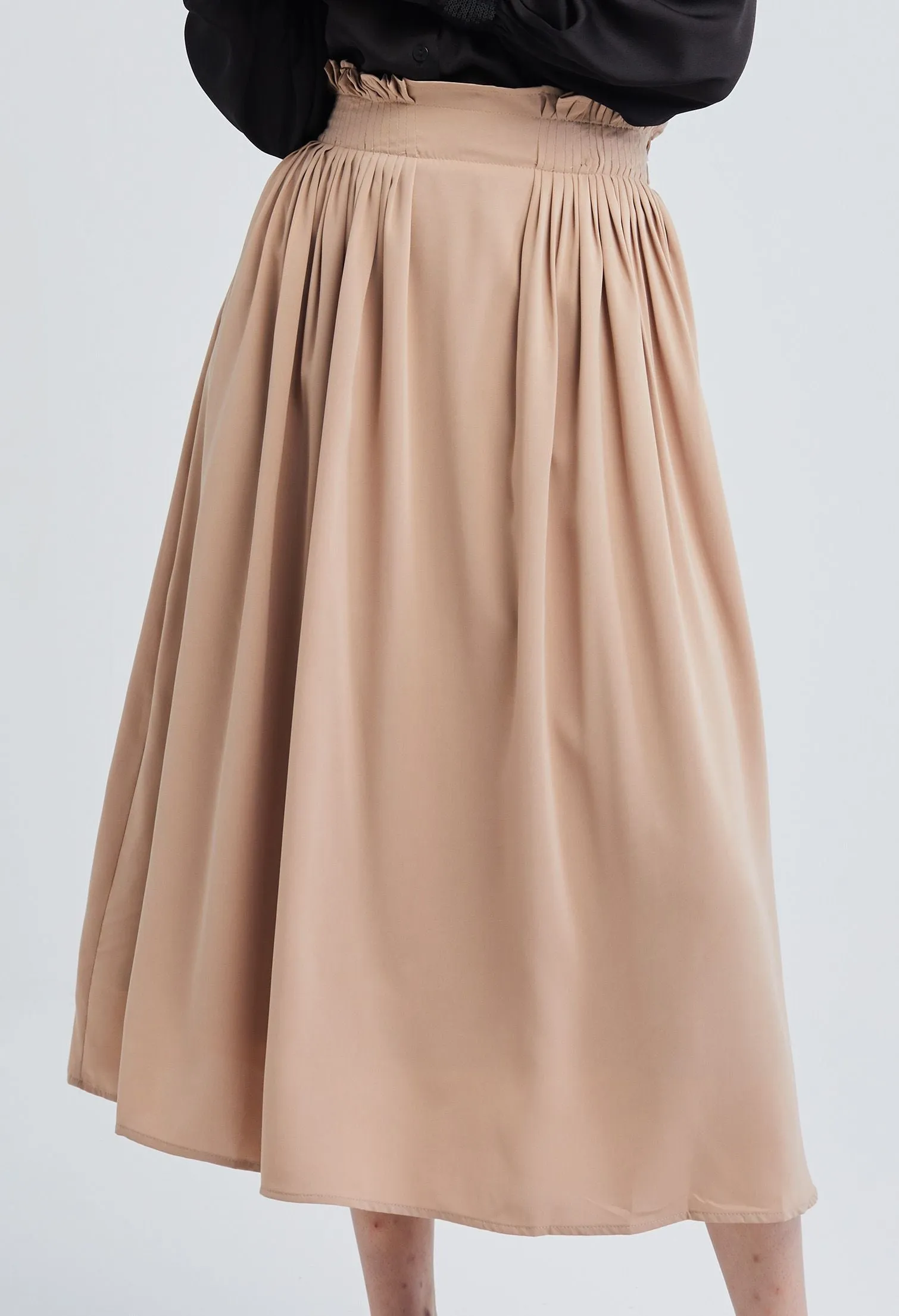 Ruffle Paper Bag Waist Midi Skirt