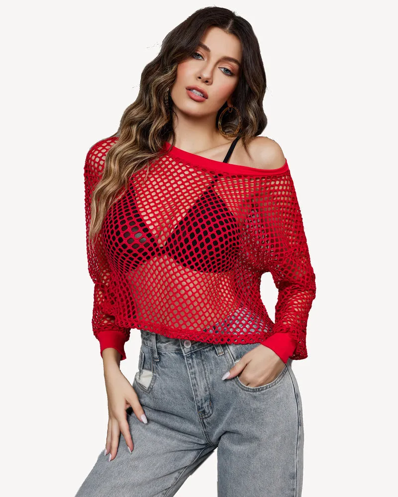 Sheer Fishnet Top Short Sleeves Crop Top