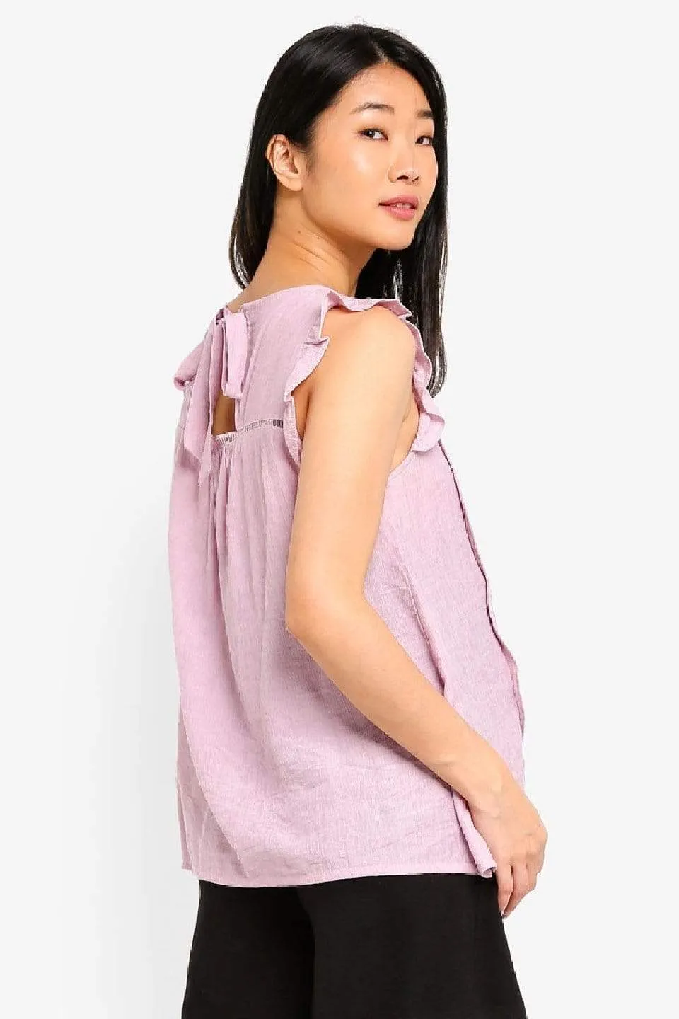 Sleeveless Ruffles Details Cariana Nursing Top Pink