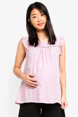 Sleeveless Ruffles Details Cariana Nursing Top Pink