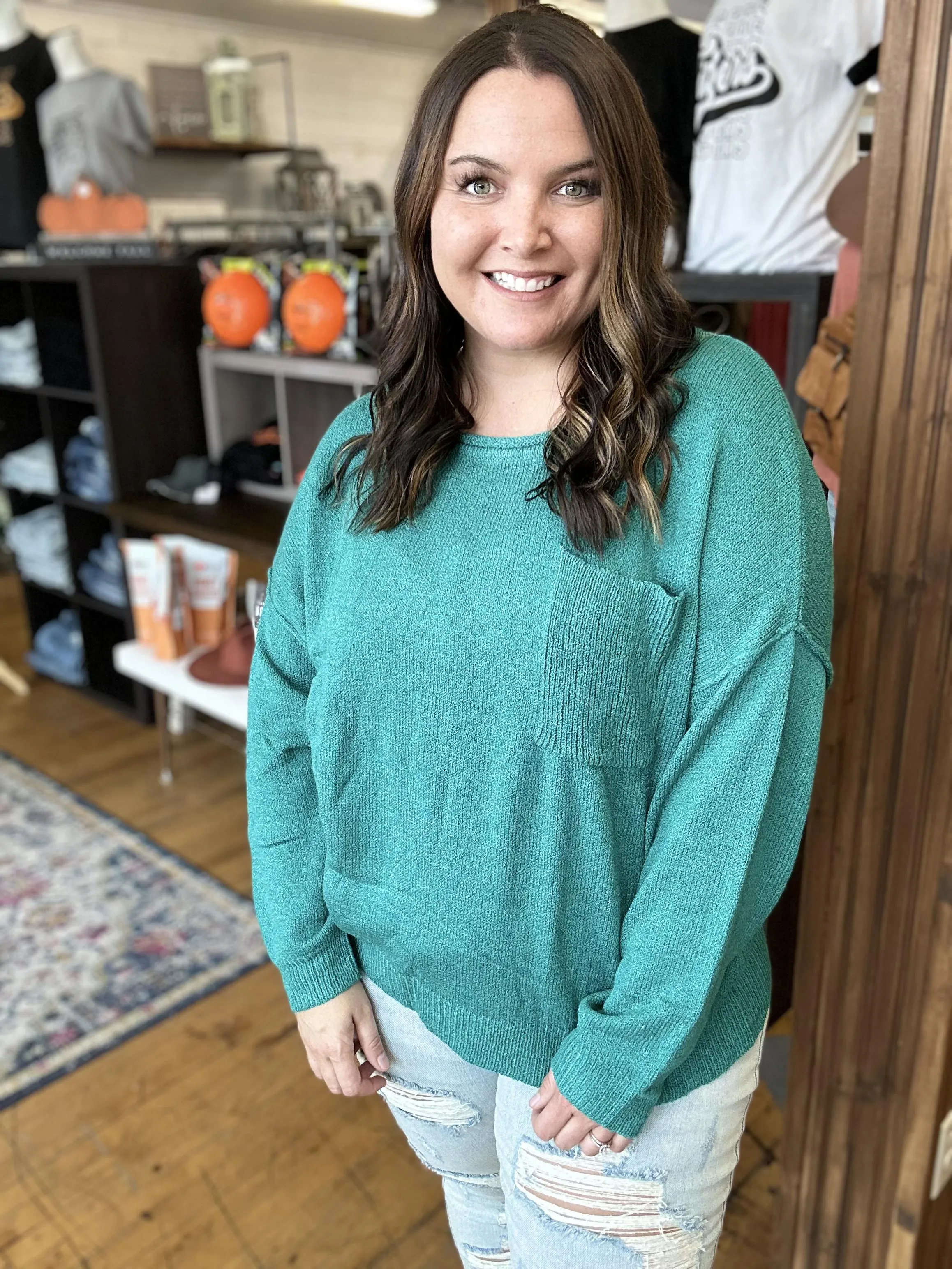 Teal Sweater with Pocket