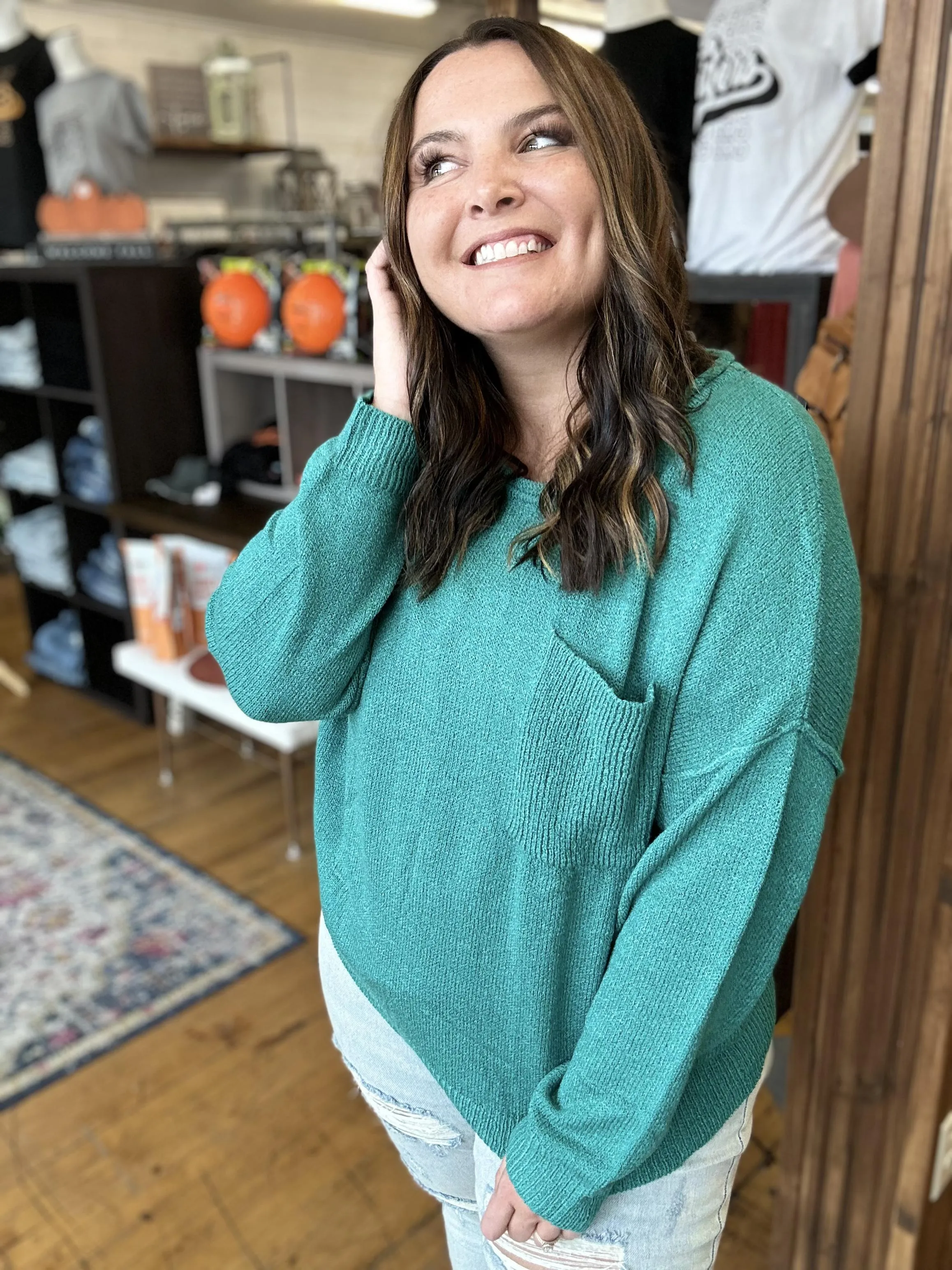 Teal Sweater with Pocket