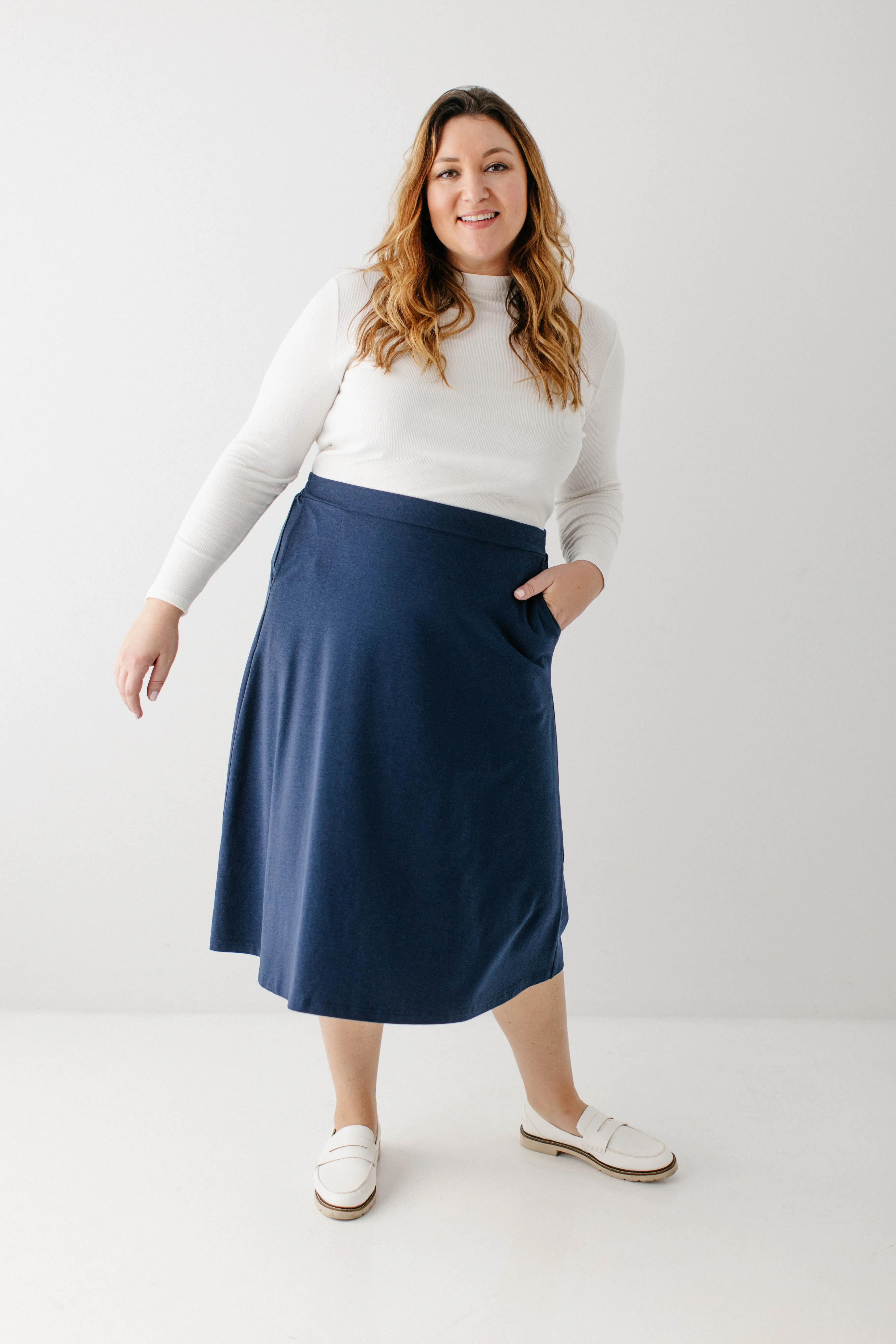 'Tori' Bamboo Cotton Blend Midi Skirt