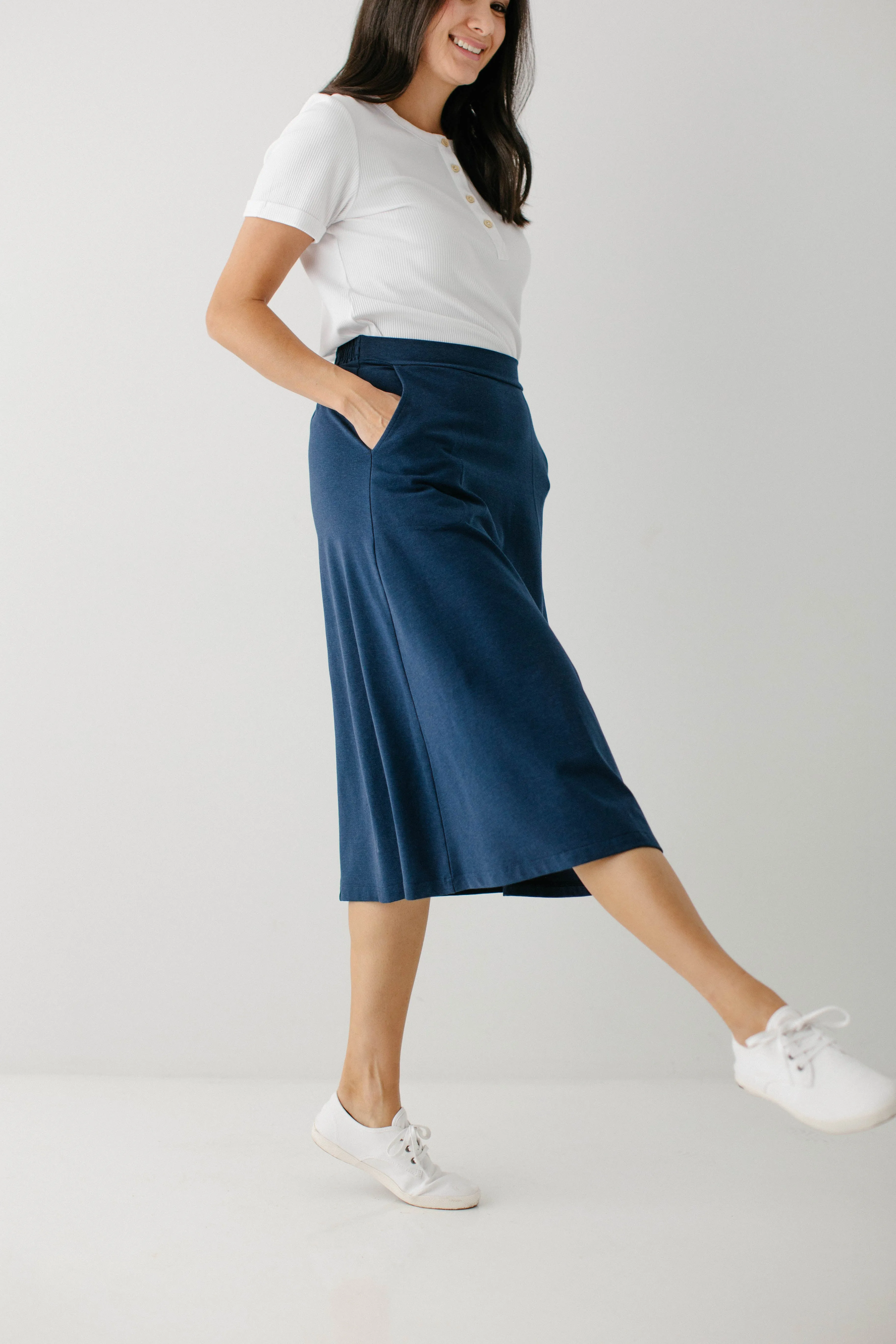 'Tori' Bamboo Cotton Blend Midi Skirt