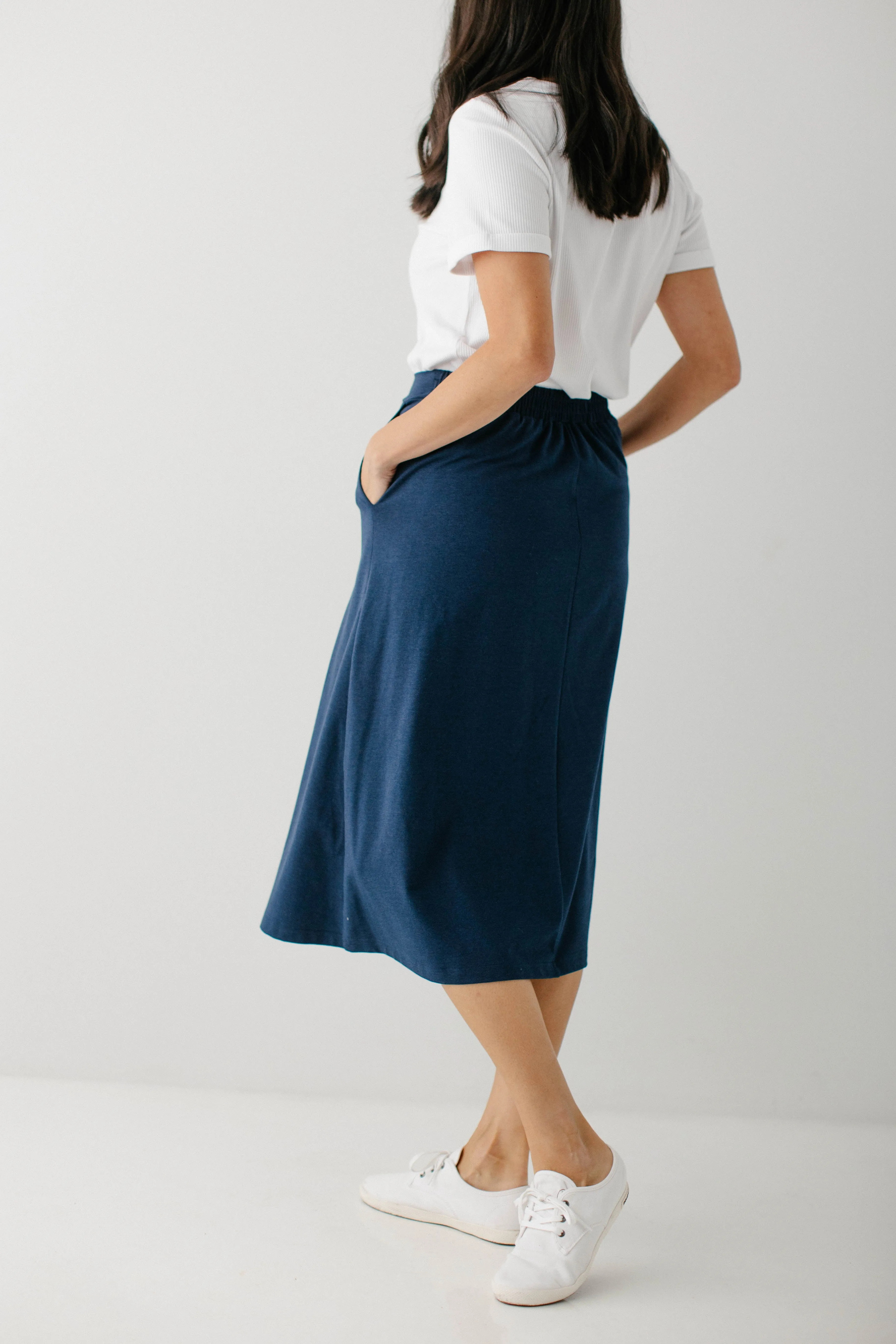 'Tori' Bamboo Cotton Blend Midi Skirt