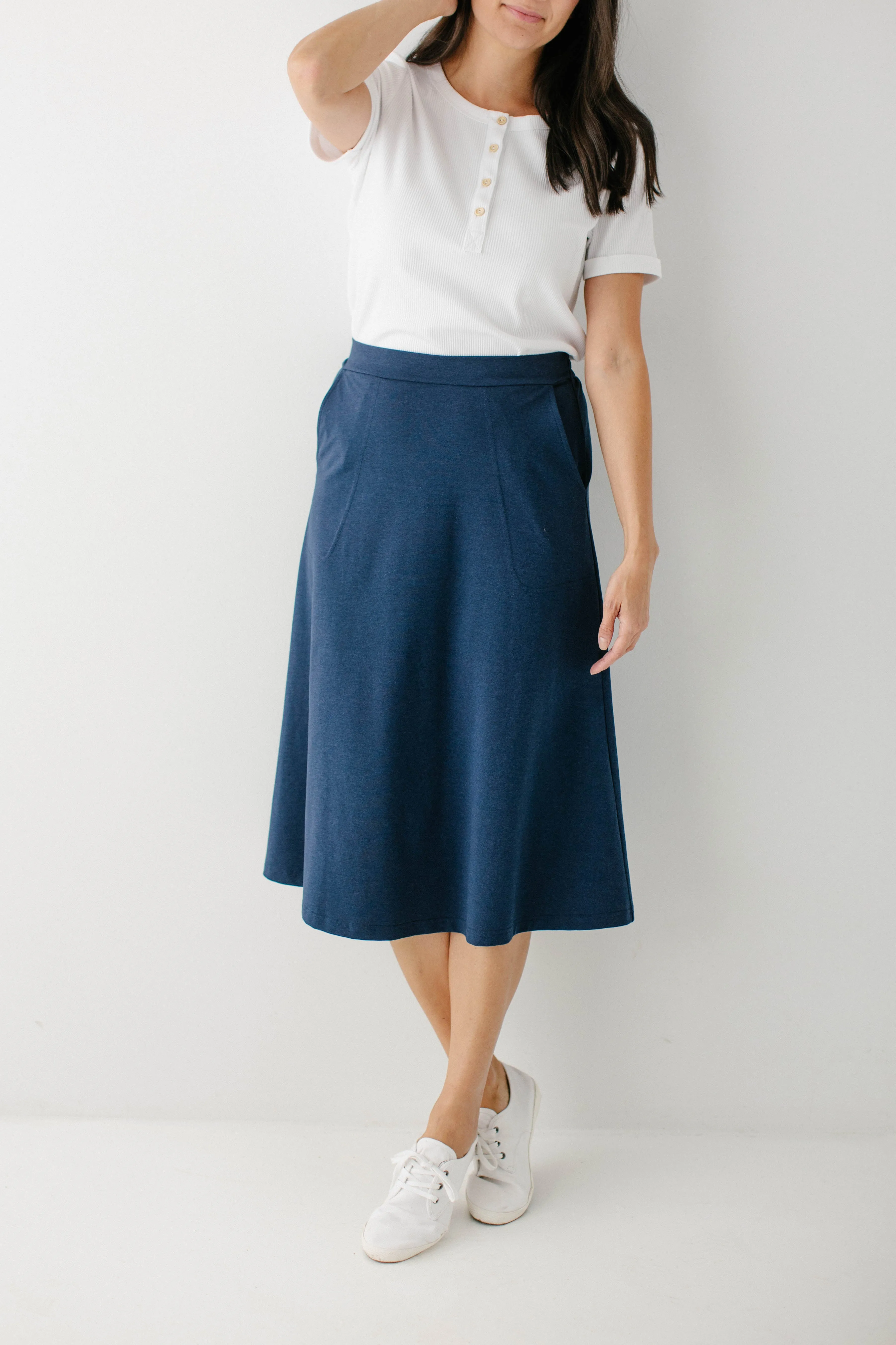 'Tori' Bamboo Cotton Blend Midi Skirt