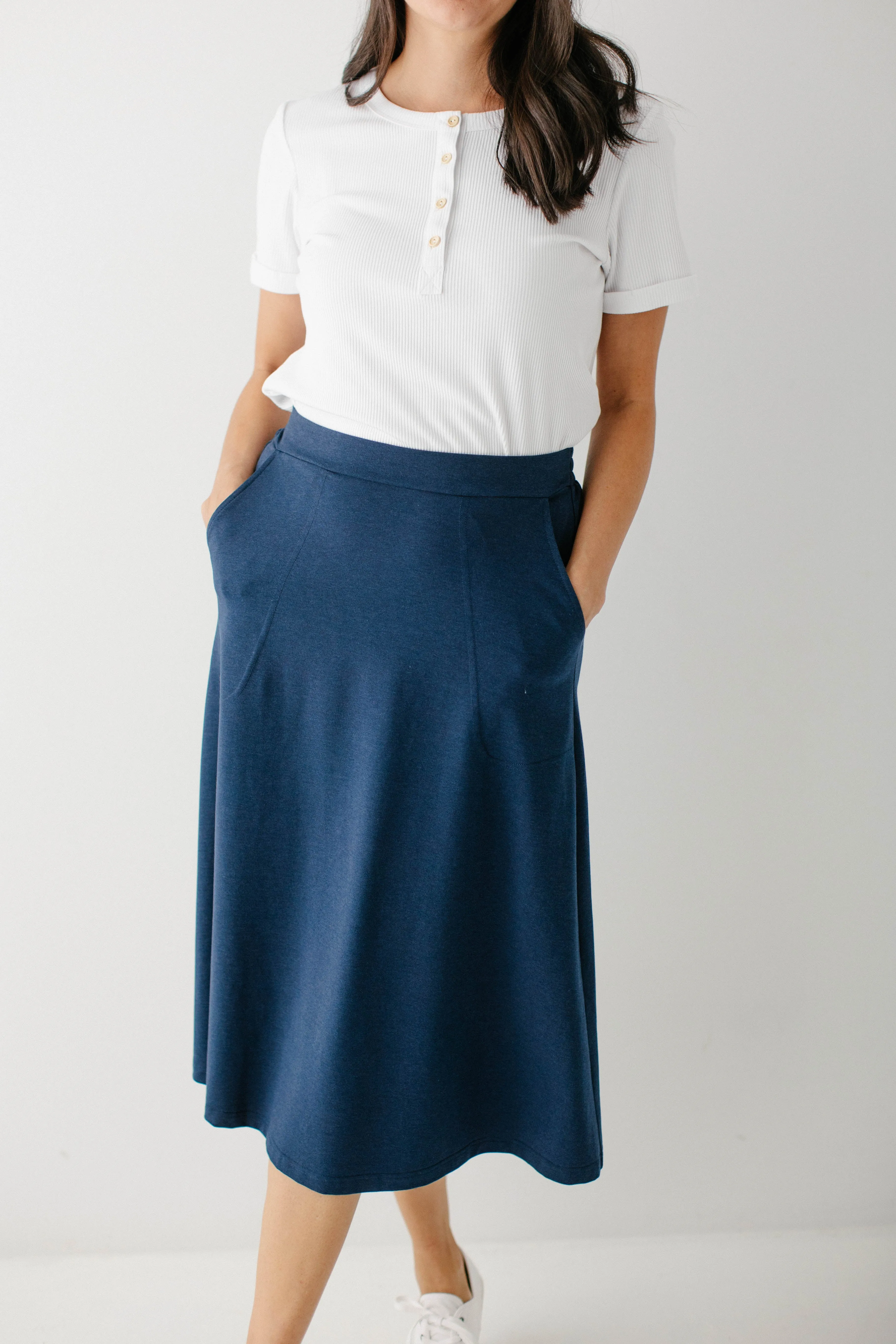 'Tori' Bamboo Cotton Blend Midi Skirt