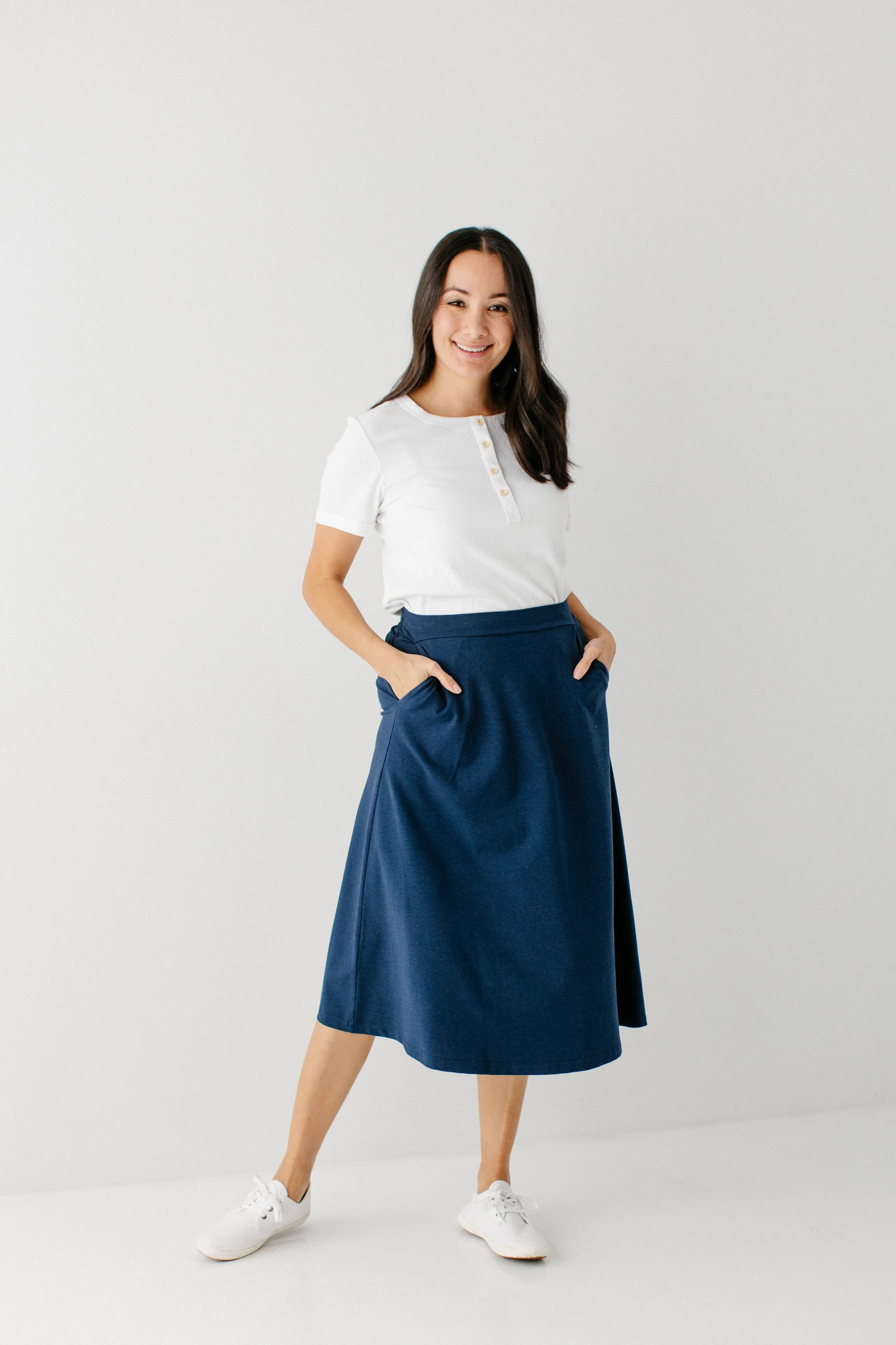 'Tori' Bamboo Cotton Blend Midi Skirt